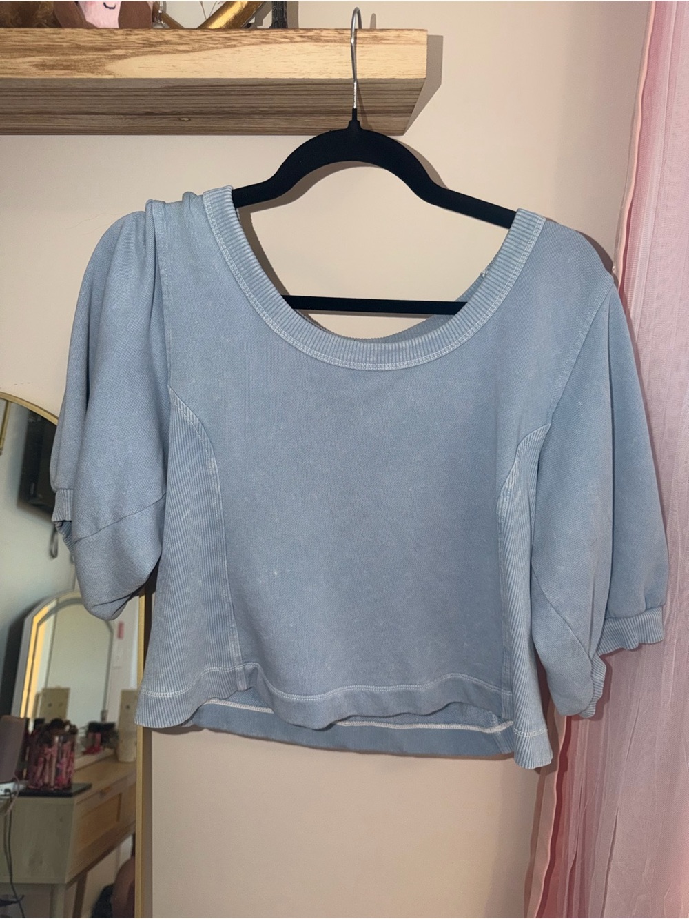 Aerie Soft Blue Women's Puff Sleeve Cropped Top